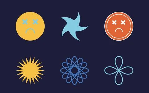 Collection of Y2K elements. Trendy geometric postmodern figures. Objects in y2k 스톡 일러스트