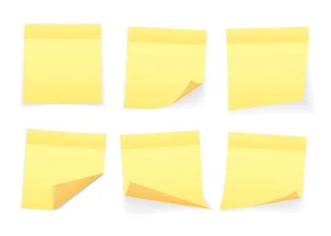 Collection of yellow colored sheets of note papers with curled corner and sha Stock Illustration