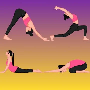 Collection of Yoga Stretching Poses Flat Illustration Ilustração Stock