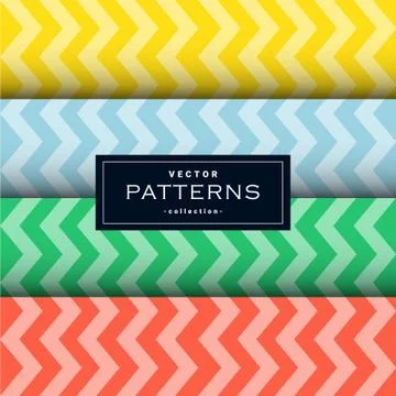 Collection of zigzag lines pattern set in four colors Stock Illustration