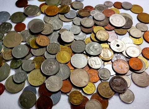 Collections of coins all of the different countries and made up of different Stock Photos