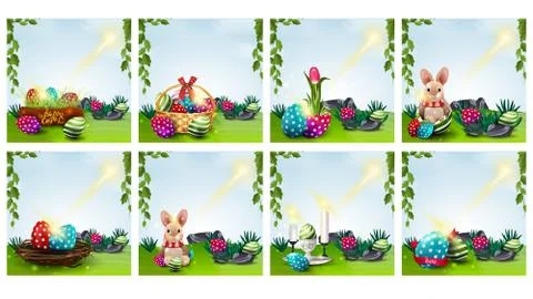 Collections Easter square covers for your arts with spring landscape Illustrazione stock