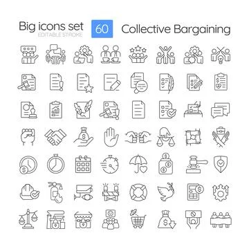 Collective bargaining linear icons set Stock Illustration