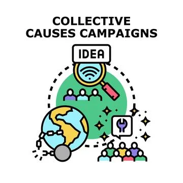 Collective causes campaigns finding global problem solutions Stock Illustration