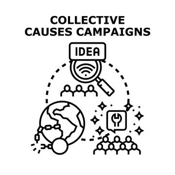 Collective causes campaigns finding global problem solutions Stock Illustration