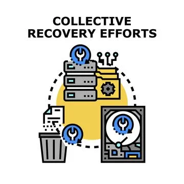 Collective data recovery efforts restoring deleted information Illustrazione stock