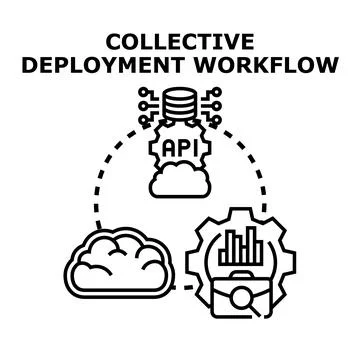 Collective deployment workflow integrating cloud services and api Stock Illustration