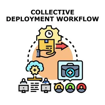 Collective deployment workflow process delivering software 库存插图