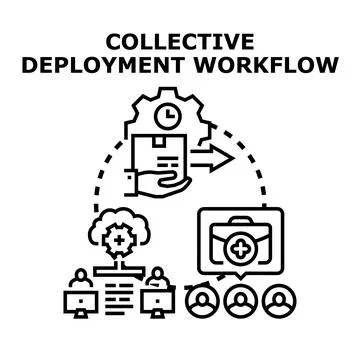 Collective deployment workflow process delivering software Stock Illustration