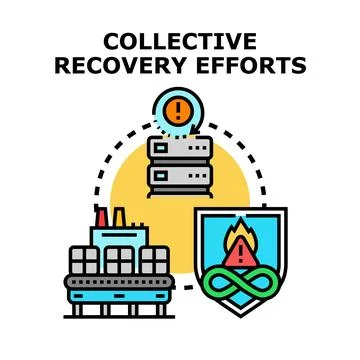 Collective efforts restoring data system and secure business operations Stock Illustration
