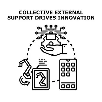 Collective external support driving technological innovation concept Stock Illustration