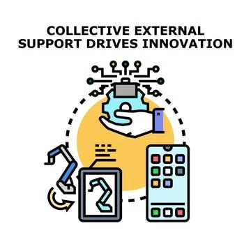 Collective external support driving technological innovation concept Stock Illustration