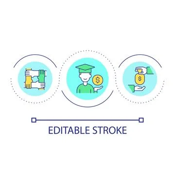 Collective financial support for student loop concept icon Stock Illustration