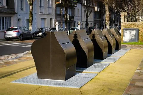 Collective garbage container in town Stock Photos