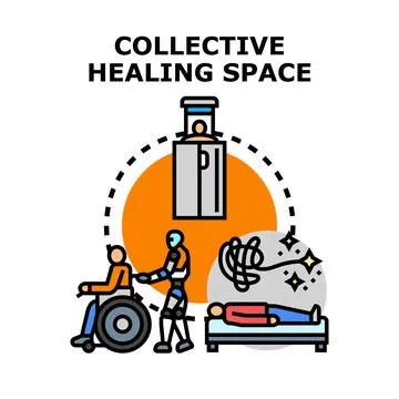 Collective healing space concept implementing technology for patient recovery Stock Illustration
