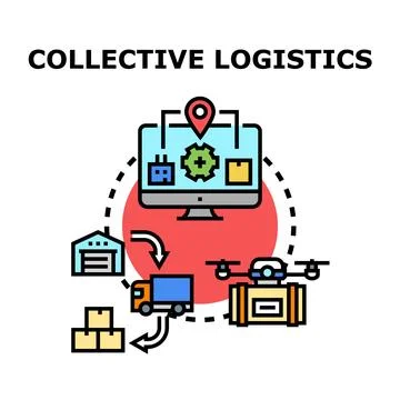 Collective logistics network managing global transportation delivery process Illustrazione stock