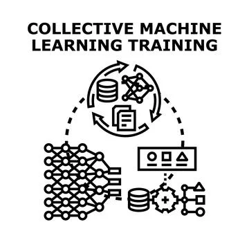Collective machine learning training involves processing large datasets and n Stock Illustration