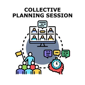 Collective planning session for team collaboration and remote work Stock Illustration