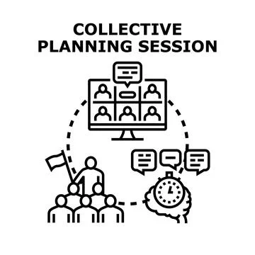 Collective planning session for team collaboration and remote work Stock Illustration
