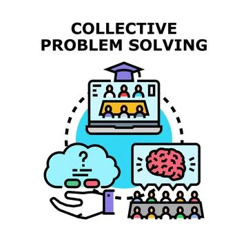 Collective problem solving process with teamwork and collaboration Stock Illustration