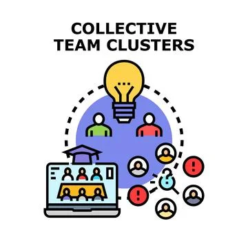 Collective team clusters generating ideas and collaborating online Stock Illustration