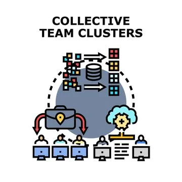 Collective team working on data clusters managing tasks Stock Illustration