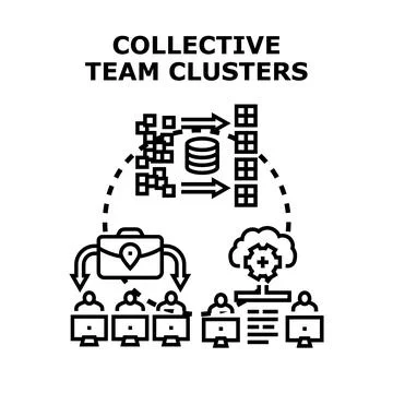 Collective team working on data clusters managing tasks Stock Illustration