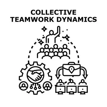 Collective teamwork dynamics developing business collaboration and leadership Stock Illustration