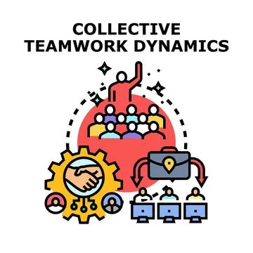 Collective teamwork dynamics developing business collaboration and leadership Stock Illustration