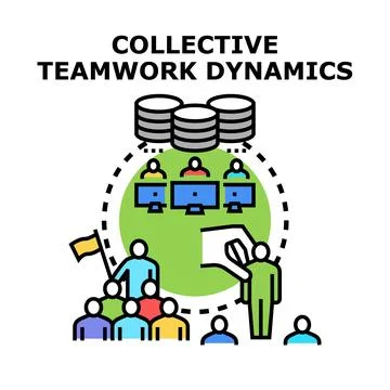Collective teamwork dynamics developing modern corporate strategy Stock Illustration