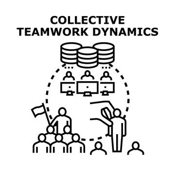 Collective teamwork dynamics developing modern corporate strategy Stock Illustration