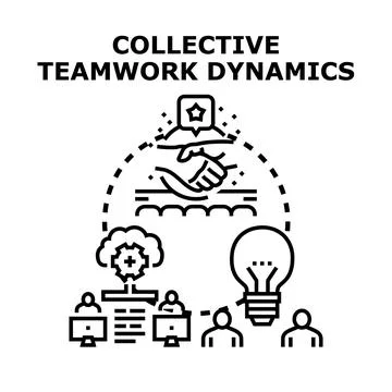 Collective teamwork dynamics developing new business ideas Stock Illustration