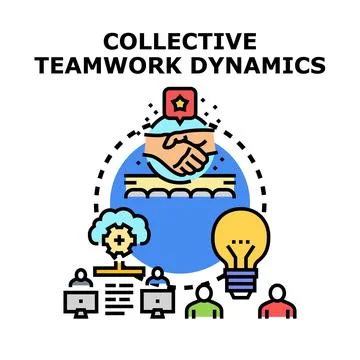 Collective teamwork dynamics developing new business ideas Stock Illustration