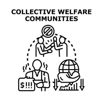 Collective welfare communities solving social economic problems Stock Illustration