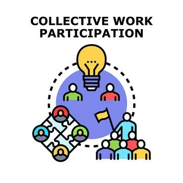 Collective work participation creating team building ideas leadership Stock Illustration