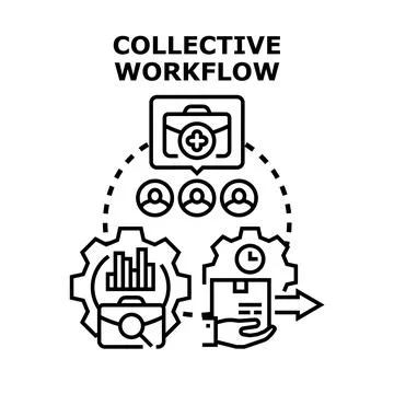 Collective workflow people collaboration project management development Stock Illustration