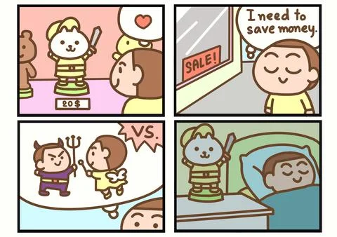 The Collector's Conscience Comic Strip. Illustrazione stock