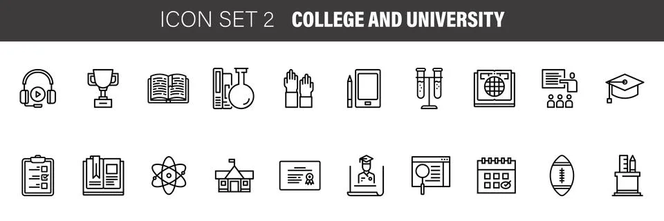 College and university education Line Icons Set. Vector Set of School and Kno Stock Illustration