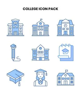 College Blue Graphics Icons Pack Stock Illustration