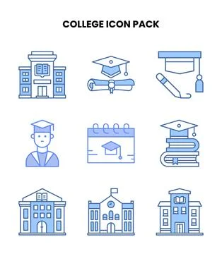 College Blue Graphics Icons Pack 库存插图