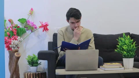 College boy attending online classes. 4k ProRes Stock Footage 159398171