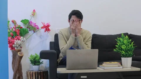 College boy distressed from online classes. 4K ProRes Stock Footage 159397863