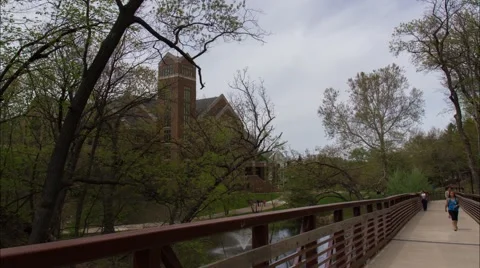 College building walking bridge hyperlapse Stock Footage 63420362
