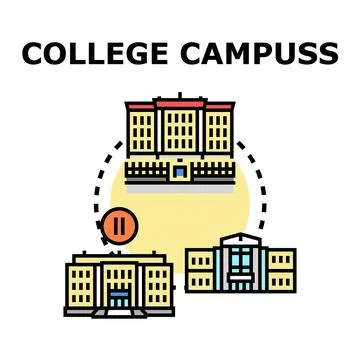 College campus buildings with dotted path illustrating education journey Stock Illustration