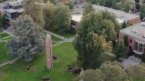 College Campus Clock Tower George Fox University - Willamete Valley Aerial 4k Stock Footage 113834225