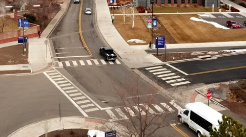 College Campus Zoom In on Intersection Stock Footage 45988196
