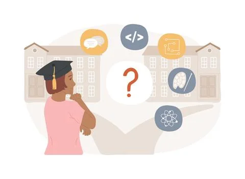 College choice isolated concept vector illustration. Ilustración de archivo