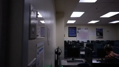 College Computer Empty Classroom Video stock 85040305