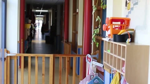 College. Corridors of a school. Corridor of the school through which the boys Stock Footage 221573713