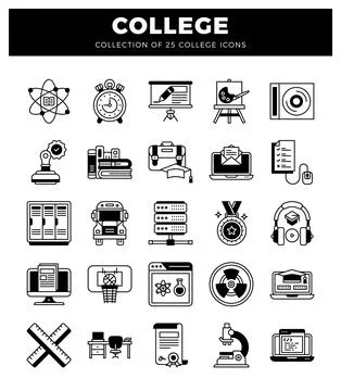 College education icon set. vector icons of academic and campus life. Stock Illustration